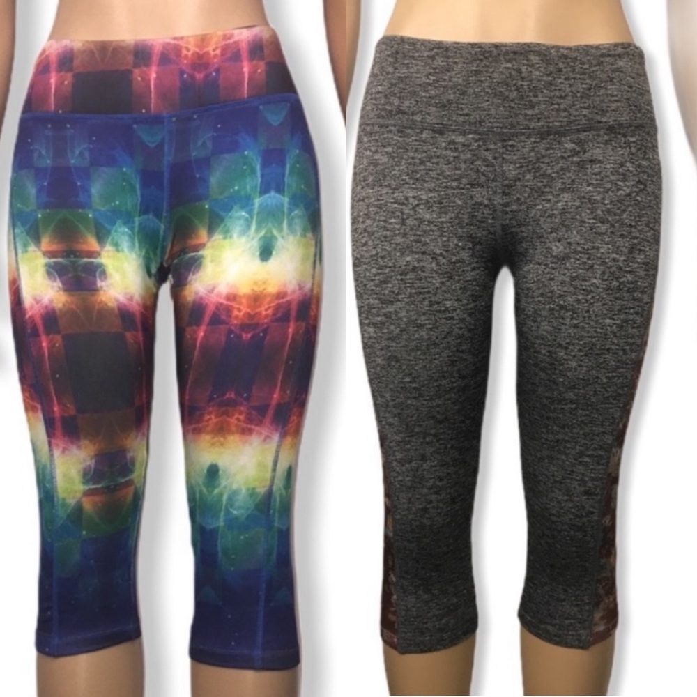 Lularoe Leggings Bundle Capri Jade Rainbow Galaxy multi color Gray floral XS